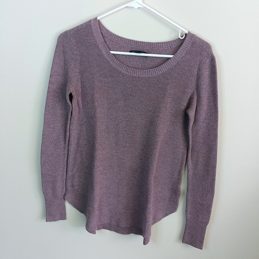 American Eagle Pullover Sweater Womens S Purple Excellent Ribbed Scoop Neck Hem